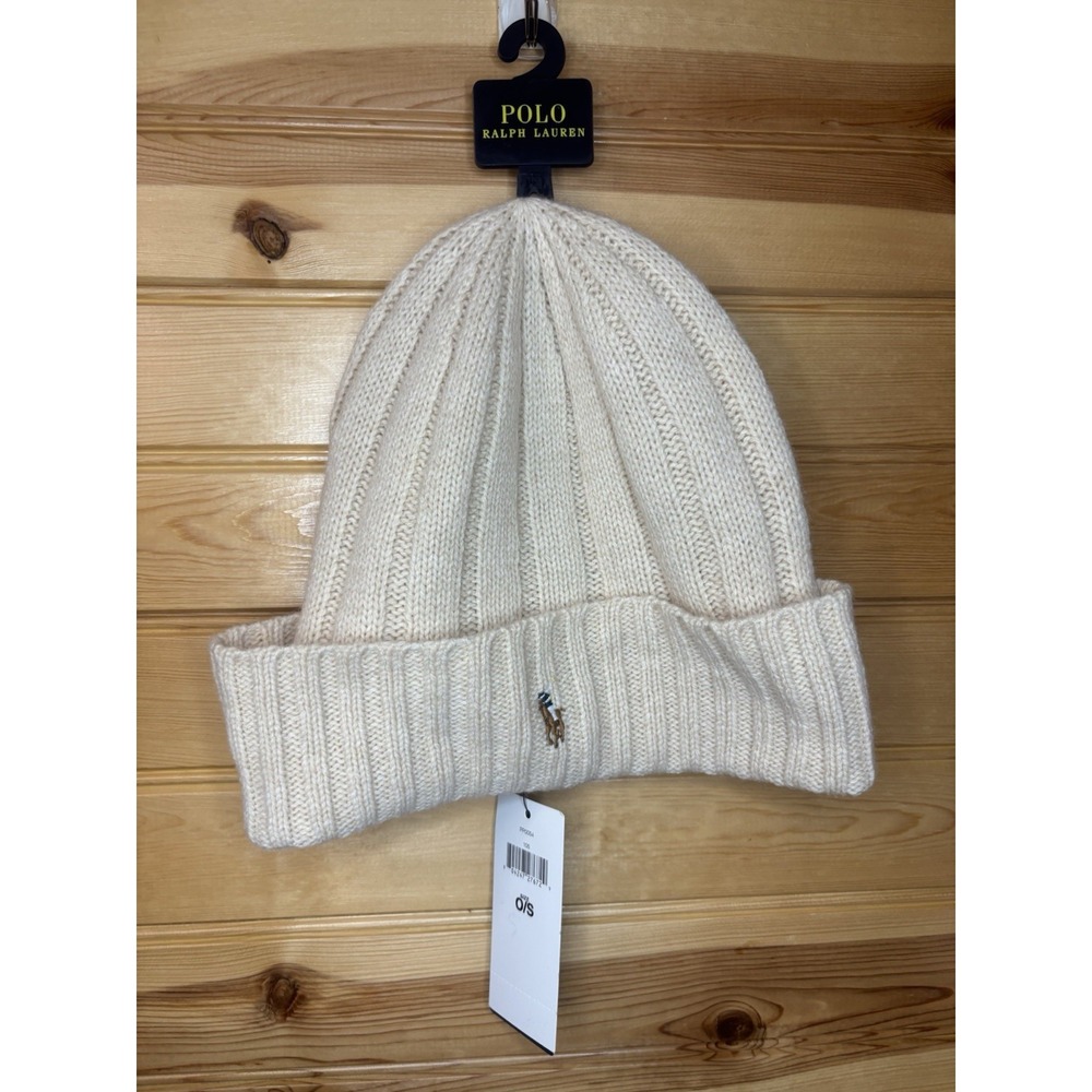 NWT MENS POLO RALPH LAUREN WOOL BLEND BEANIE / CAP~CREAM~OS MSRP $59.98